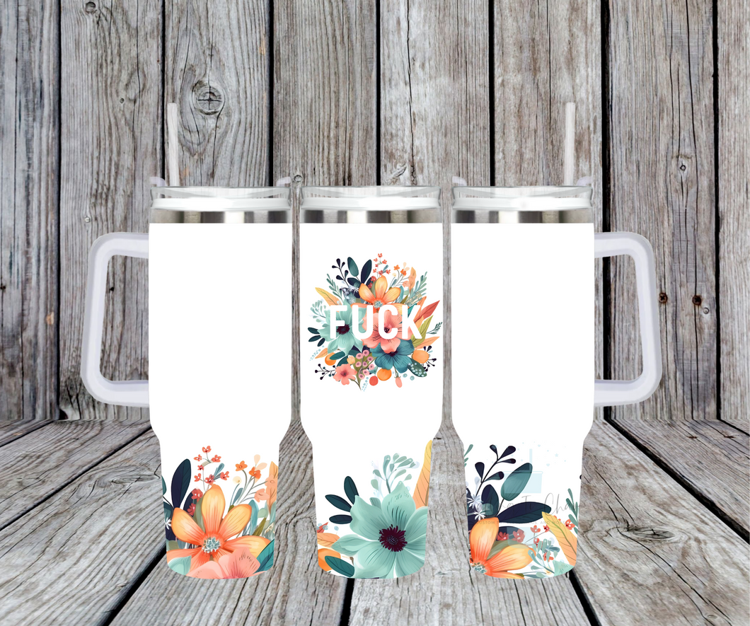 Floral Fuck Tumbler with Handle