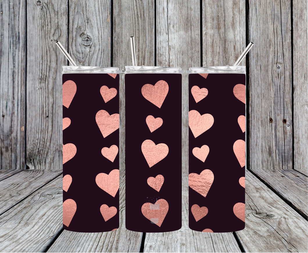 Black with Pink Hearts Skinny Tumbler