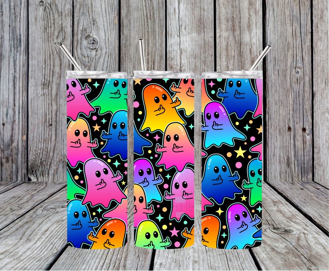 Ghosts with Middle Finger Skinny Tumbler