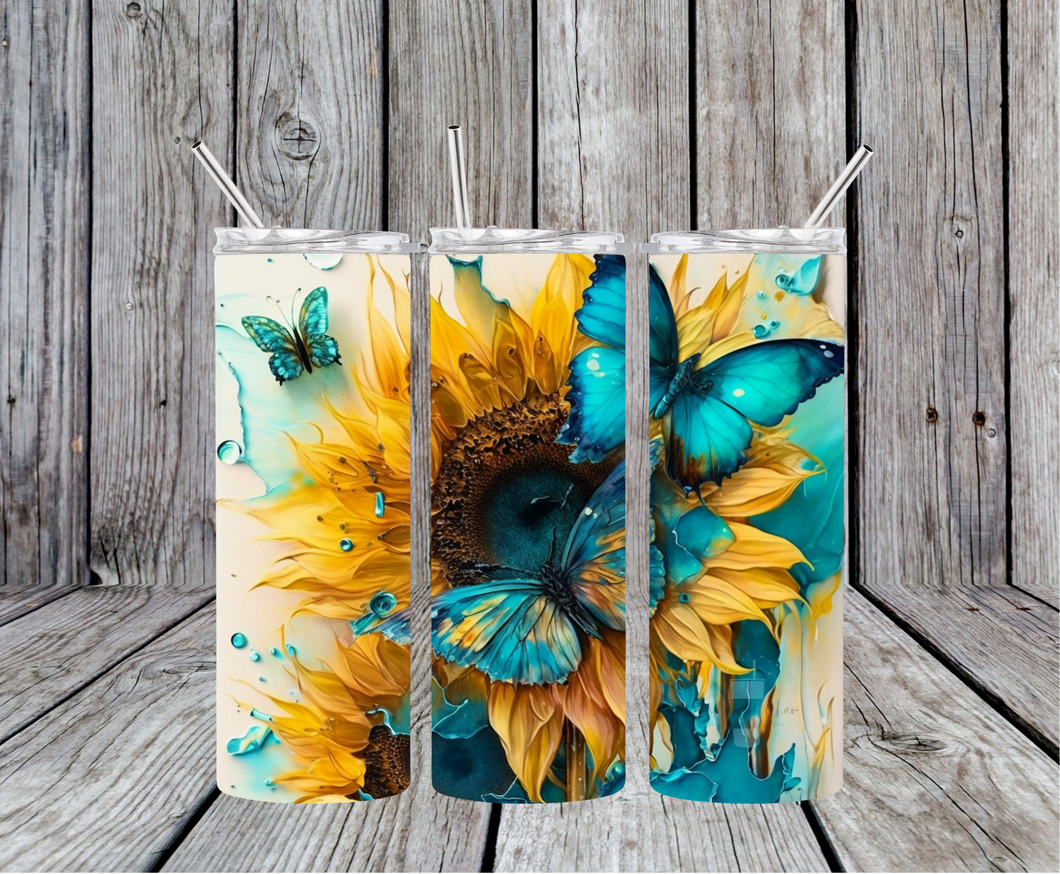 Butterflies and Sunflowers Skinny Tumbler